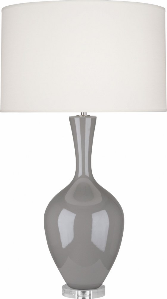 Robert Abbey Lighting-ST980-Audrey 1-Light Table Lamp 8.5 Inches Wide and 33.5 Inches Tall Smoky Taupe  Brown Tea Glazed/Lucite Finish with Fondine Fabric Shade