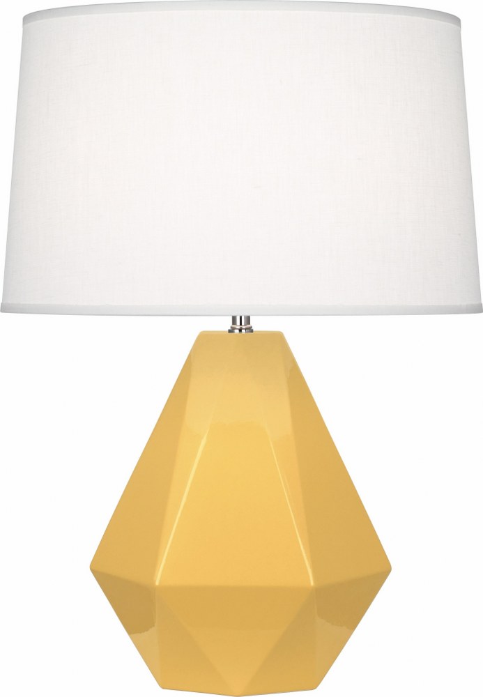 Robert Abbey Lighting-SU930-Delta 1-Light Table Lamp 10.25 Inches Wide and 22.5 Inches Tall Sunset Yellow  Brown Tea Glazed/Polished Nickel Finish with Oyster Linen Shade