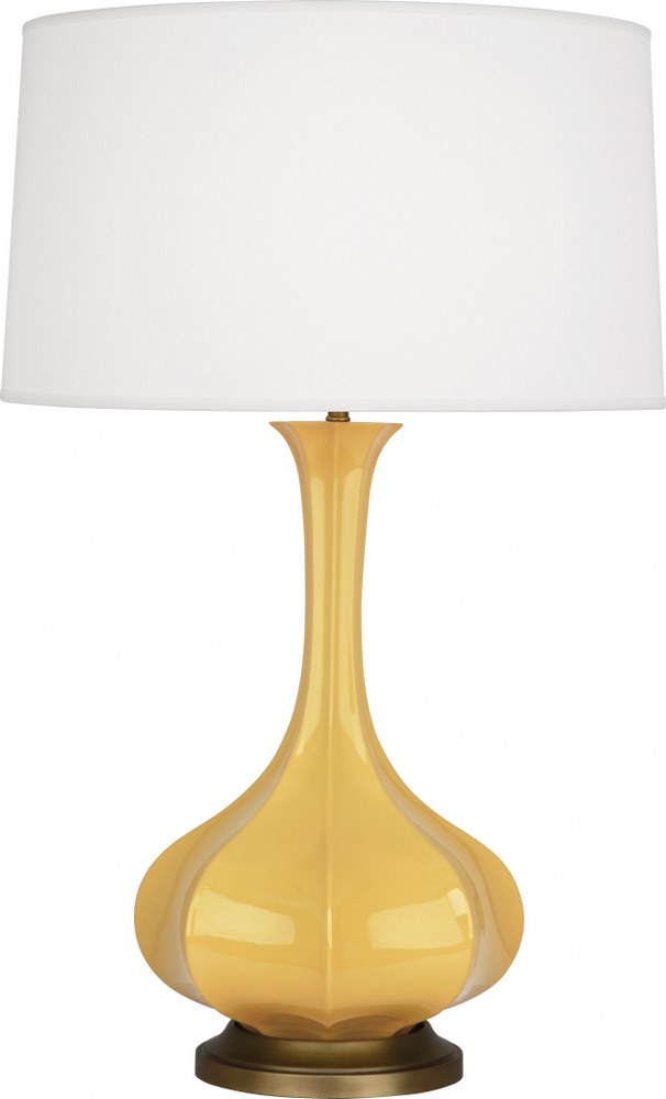 Robert Abbey Lighting-SU994-Pike 1-Light Table Lamp 11.5 Inches Wide and 31.875 Inches Tall Sunset Yellow  Schiaparelli Pink/Aged Brass Finish