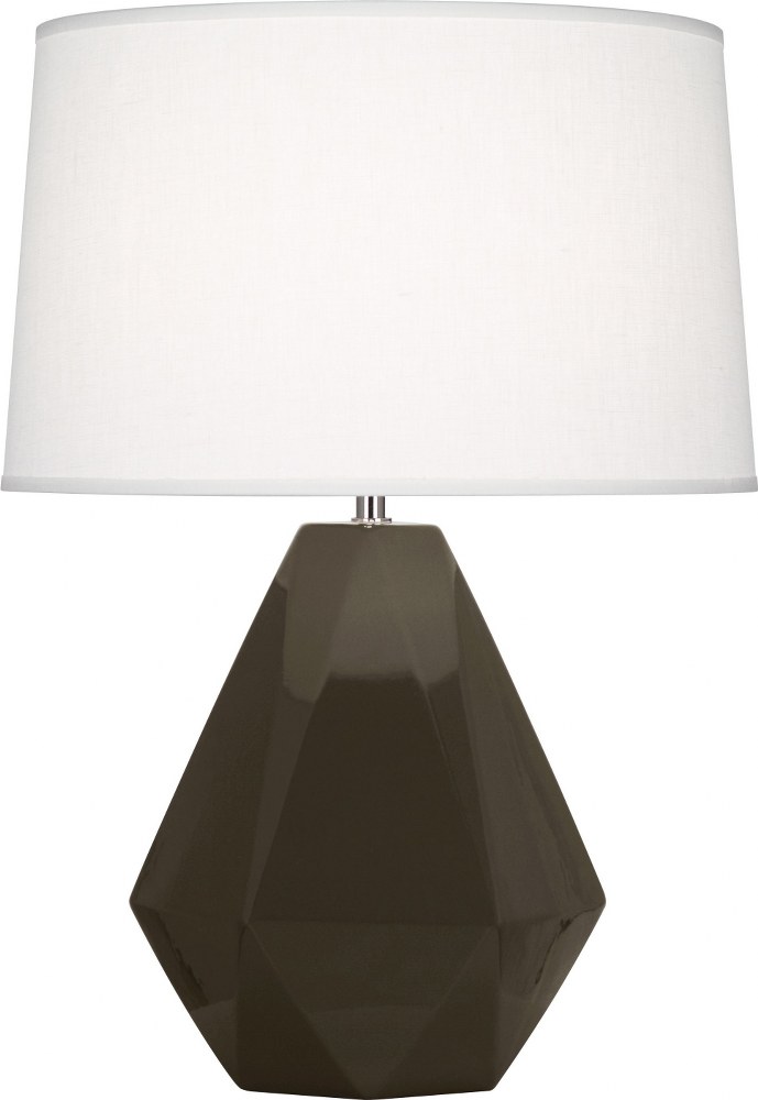 Robert Abbey Lighting-TE930-Delta 1-Light Table Lamp 10.25 Inches Wide and 22.5 Inches Tall Brown Tea  Brown Tea Glazed/Polished Nickel Finish with Oyster Linen Shade