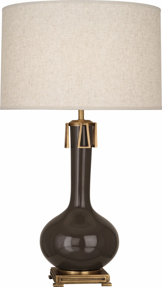 Robert Abbey Lighting-TE992-Athena 1-Light Table Lamp 9 Inches Wide and 31.625 Inches Tall Brown Tea  Brown Tea Glazed/Aged Brass Finish with Open Weave Heather Linen Shade