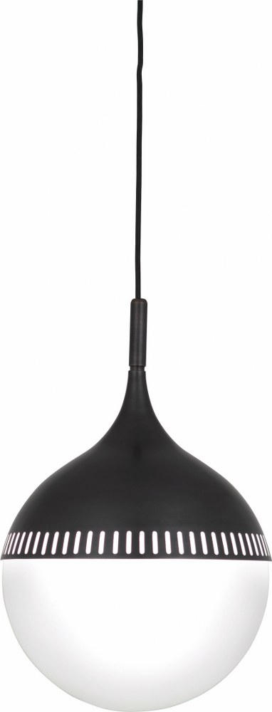 Robert Abbey Lighting-Z779-Jonathan Adler Rio 1-Light Pendant 12 Inches Wide and 18.625 Inches Tall Deep Patina Bronze  Antique Brass Finish with White Glass