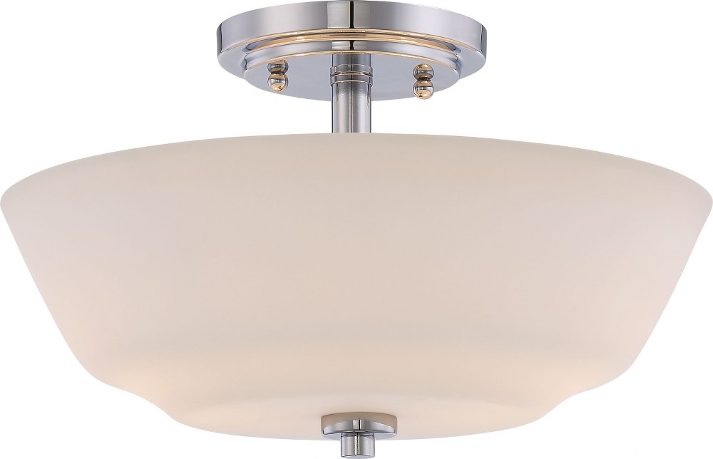Satco-60/5806-Willow - 60W Two Light Semi-Flush Mount   Polished Nickel Finish with White Glass