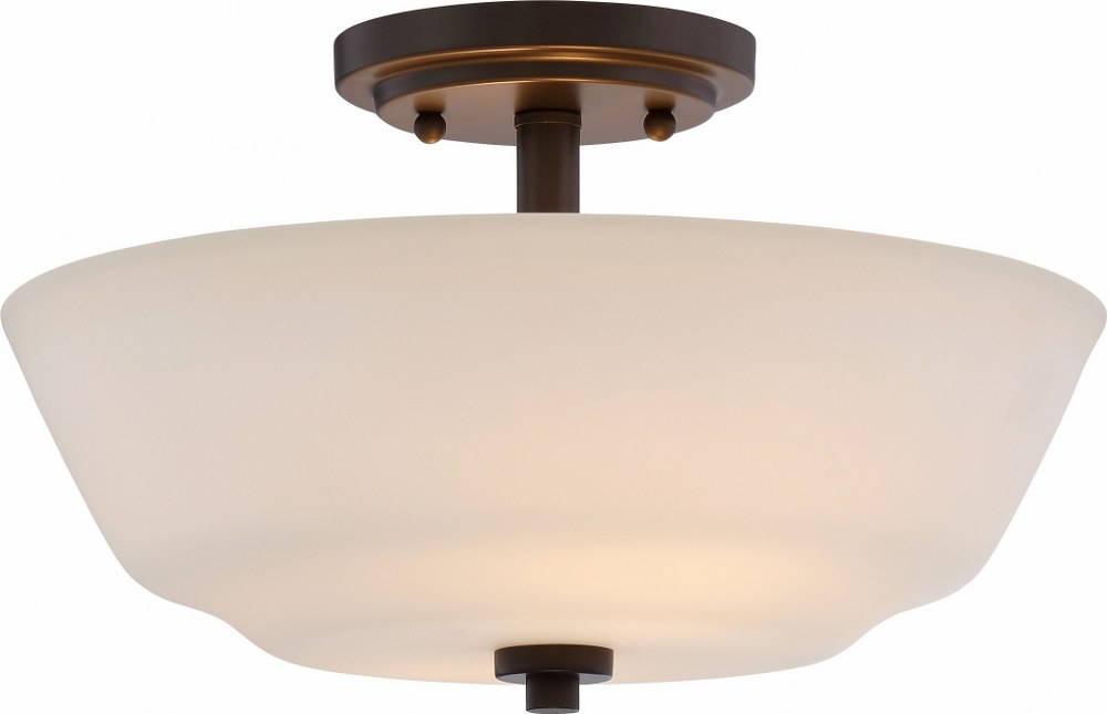 Satco-60/5906-Willow - 60W Two Light Semi-Flush Mount   Aged Bronze Finish with White Glass