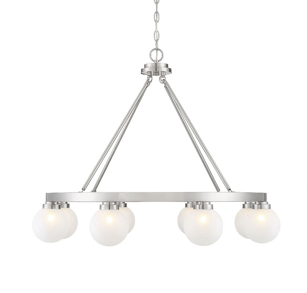 Savoy House-1-1841-8-SN-8 Light Chandelier-Mid-Century Modern Style with Transitional and Modern Inspirations-26.5 inches tall by 34 inches wide Satin Nickel  Satin Nickel Finish with White Frosted Gl