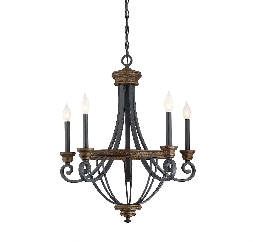 Savoy House-1-2050-5-68-5 Light Chandelier-Traditional Style with Farmhouse and Country French Inspirations-28 inches tall by 25 inches wide   Whiskey Wood Finish