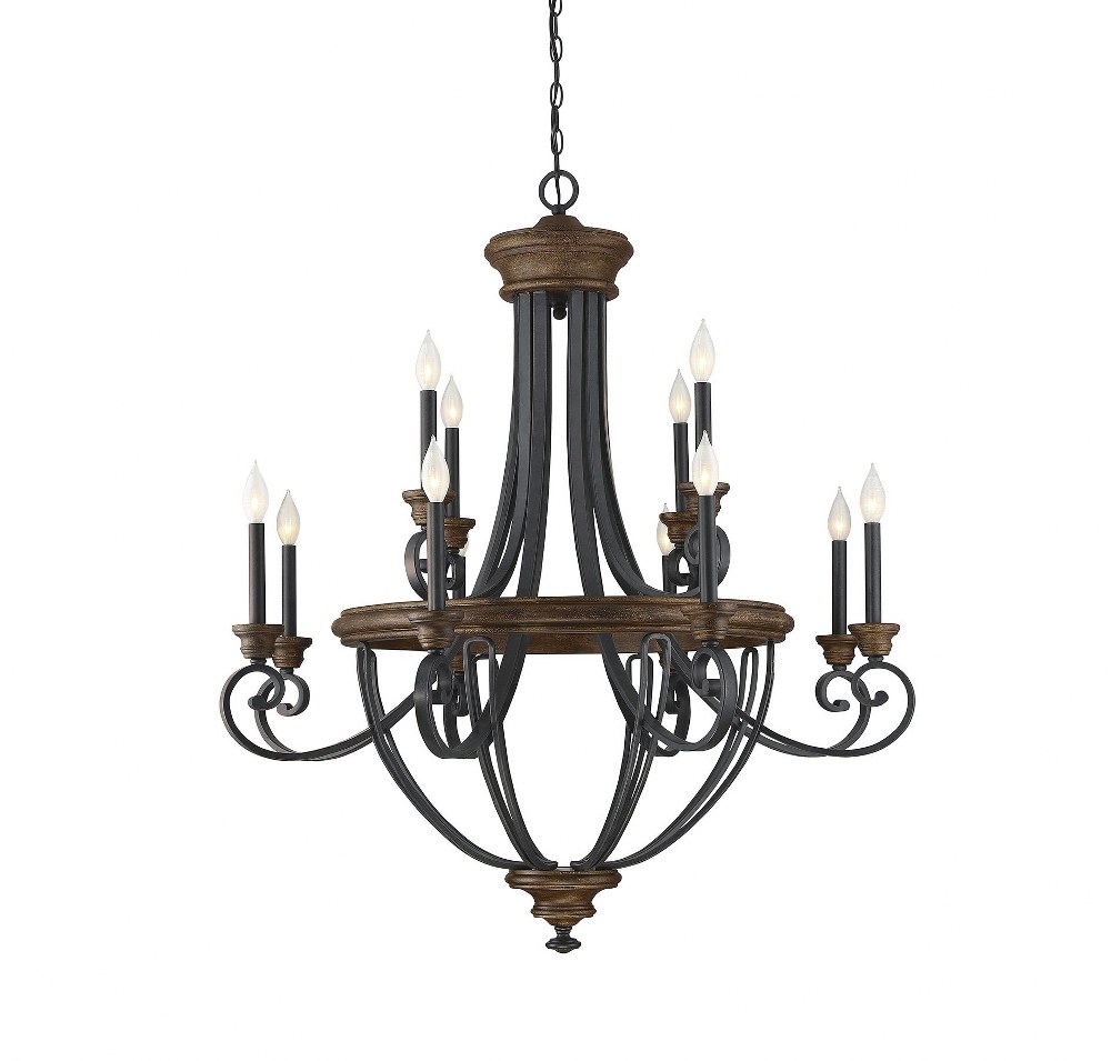Savoy House-1-2052-12-68-12 Light Chandelier-Traditional Style with Farmhouse and Country French Inspirations-43 inches tall by 38 inches wide   Whiskey Wood Finish