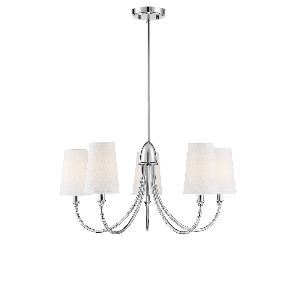 Savoy House-1-2540-5-109-5 Light Chandelier-Transitional Style with Modern and Farmhouse Inspirations-13 inches tall by 29 inches wide Polished Nickel  Matte Black Finish with White Fabric Shade