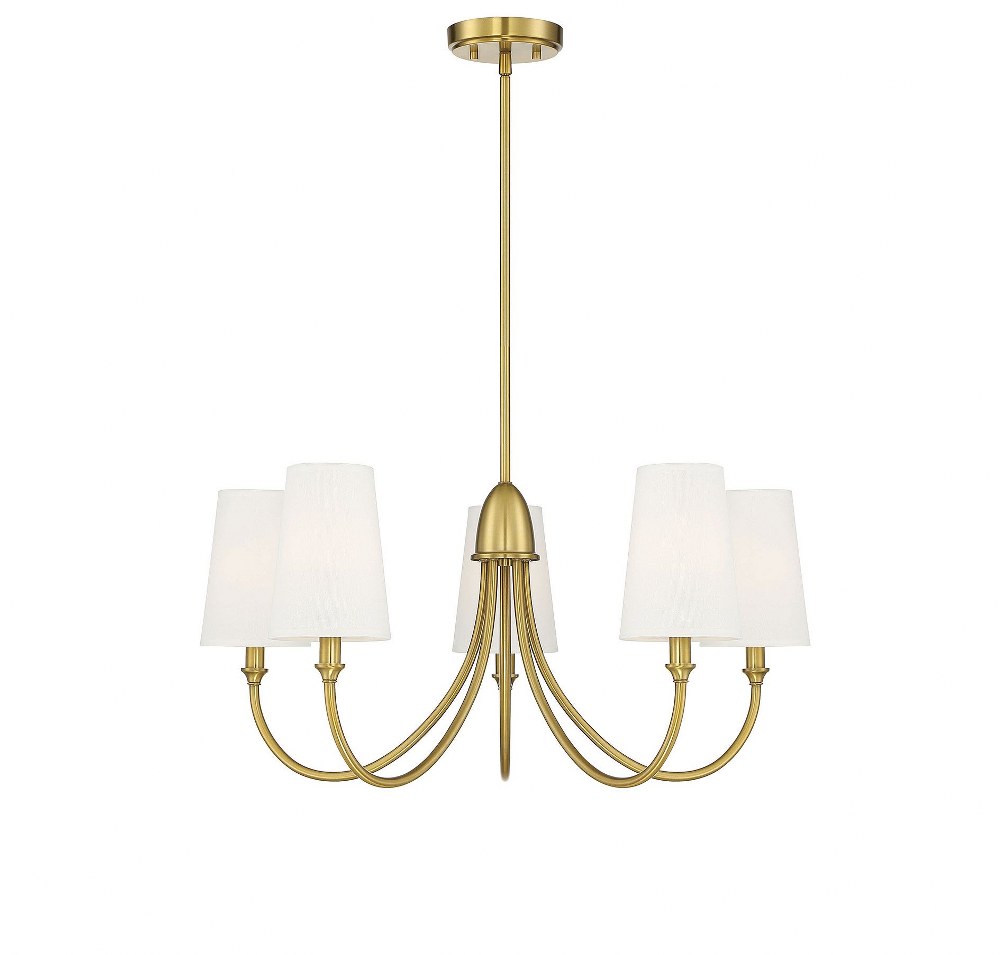 Savoy House-1-2540-5-322-5 Light Chandelier-Transitional Style with Modern and Farmhouse Inspirations-13 inches tall by 29 inches wide Warm Brass  Matte Black Finish with White Fabric Shade