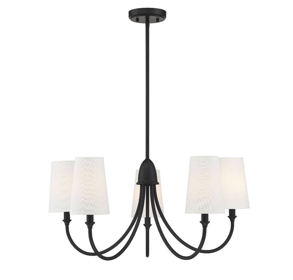 Savoy House-1-2540-5-89-5 Light Chandelier-Transitional Style with Modern and Farmhouse Inspirations-13 inches tall by 29 inches wide Matte Black  Matte Black Finish with White Fabric Shade