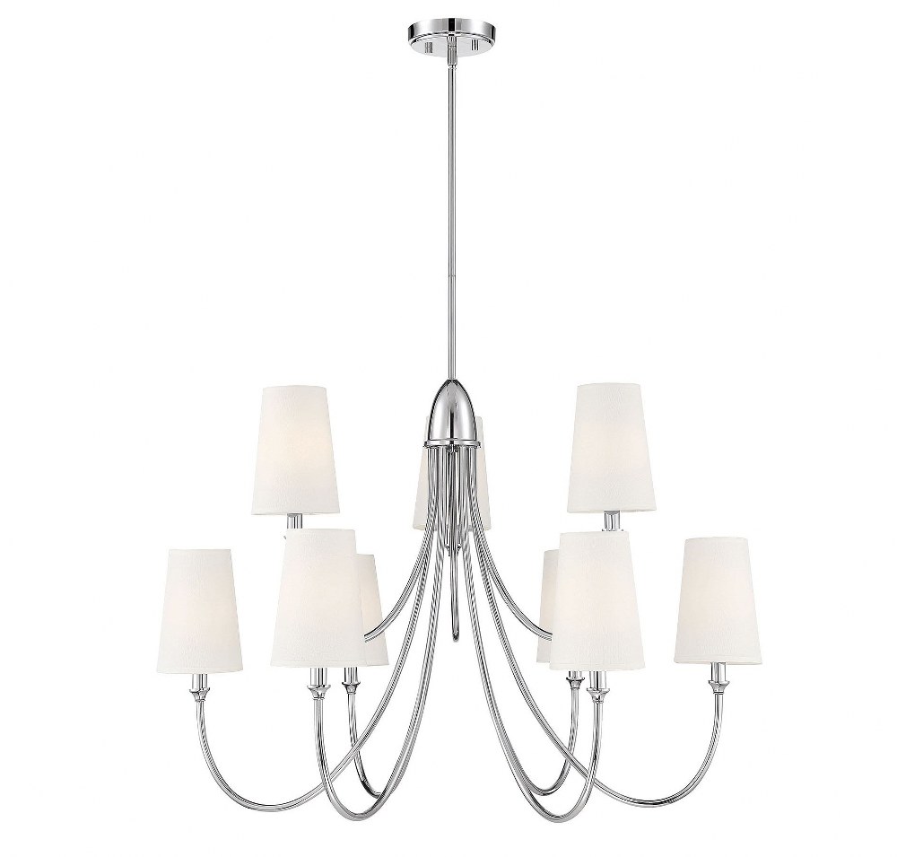 Savoy House-1-2541-9-109-9 Light Chandelier-Transitional Style with Modern and Farmhouse Inspirations-24 inches tall by 35 inches wide Polished Nickel  Matte Black Finish with White Fabric Shade