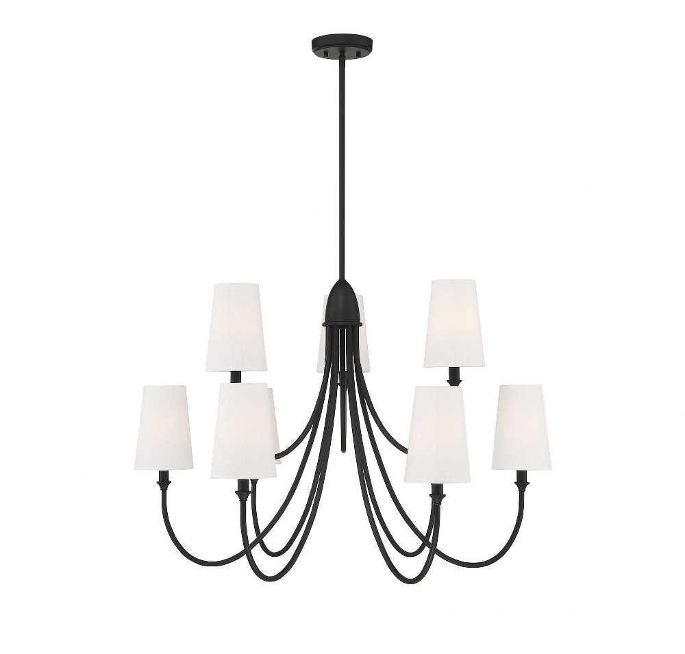 Savoy House-1-2541-9-89-9 Light Chandelier-Transitional Style with Modern and Farmhouse Inspirations-24 inches tall by 35 inches wide Matte Black  Matte Black Finish with White Fabric Shade