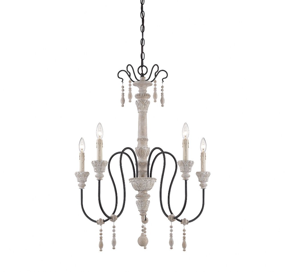Savoy House-1-290-5-23-5 Light Chandelier-Traditional Style with Country French and Farmhouse Inspirations-35 inches tall by 28.5 inches wide   White Washed Driftwood Finish