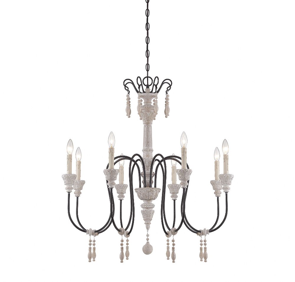 Savoy House-1-291-8-23-8 Light Chandelier-Traditional Style with Country French and Farmhouse Inspirations-36 inches tall by 33 inches wide   White Washed Driftwood Finish