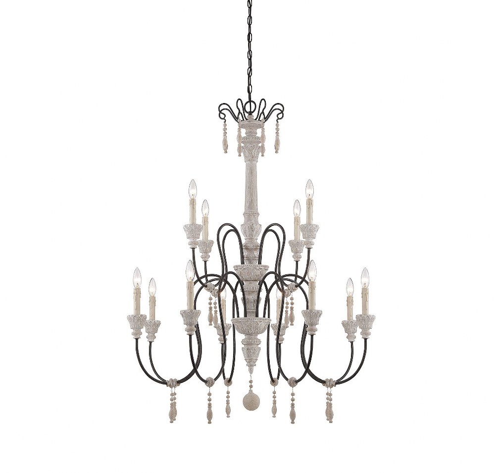 Savoy House-1-292-12-23-12 Light Chandelier-Traditional Style with Country French and Farmhouse Inspirations-47.5 inches tall by 38 inches wide   White Washed Driftwood Finish