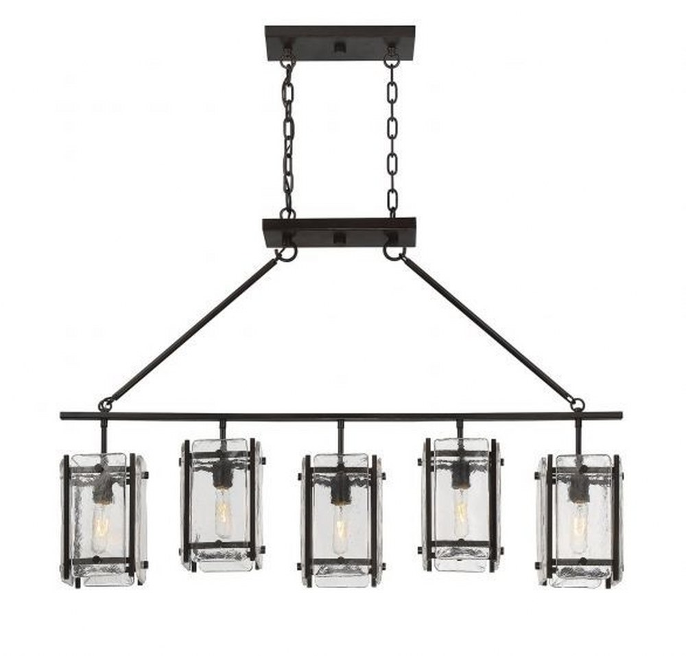 Savoy House-1-3043-5-13-5 Light Linear Chandelier-Rustic Style with Transitional and Industrial Inspirations-30.25 inches tall by 7 inches wide   English Bronze Finish with Clear Water Piastra Glass