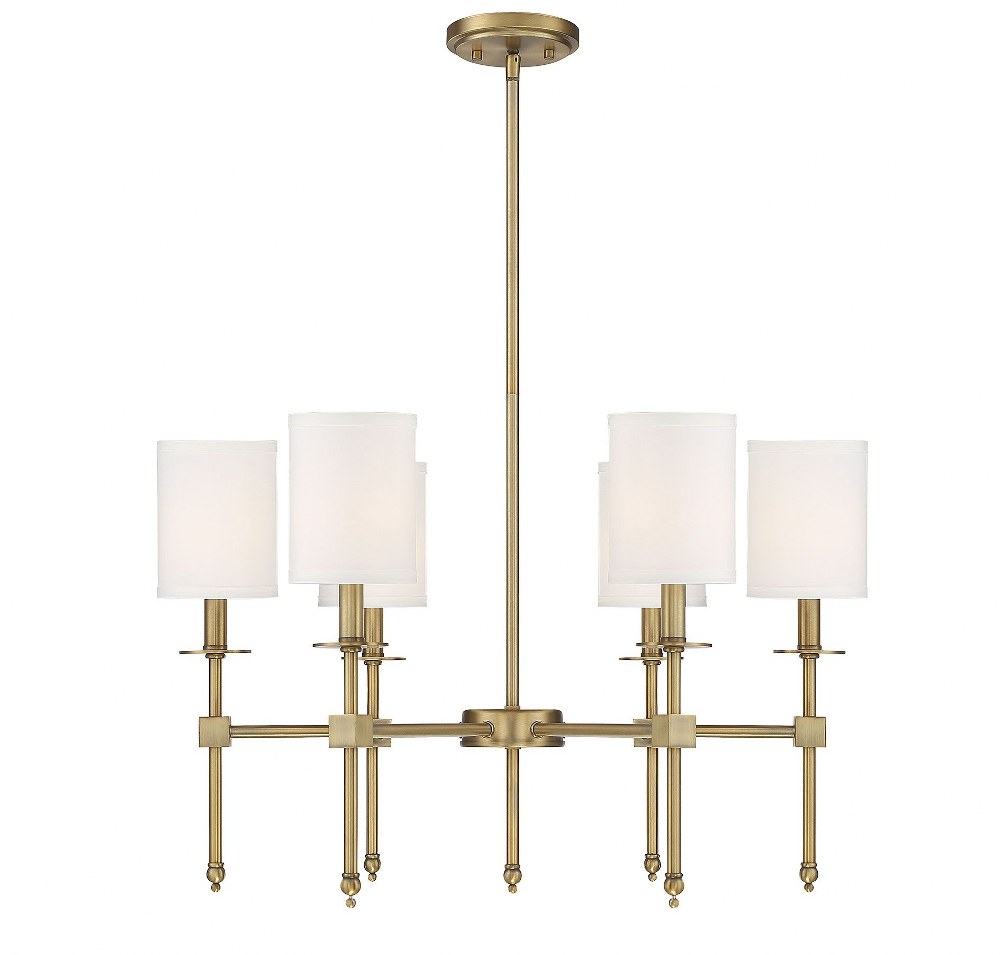 Savoy House-1-305-6-322-6 Light Chandelier-Transitional Style with Bohemian and Vintage Inspirations-17.5 inches tall by 28 inches wide Warm Brass  Satin Nickel Finish with White Fabric Shade