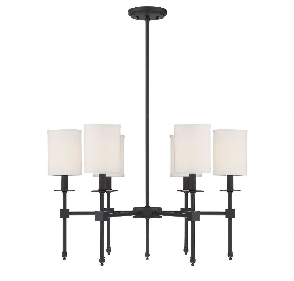 Savoy House-1-305-6-89-6 Light Chandelier-Transitional Style with Bohemian and Vintage Inspirations-17.5 inches tall by 28 inches wide Matte Black  Satin Nickel Finish with White Fabric Shade