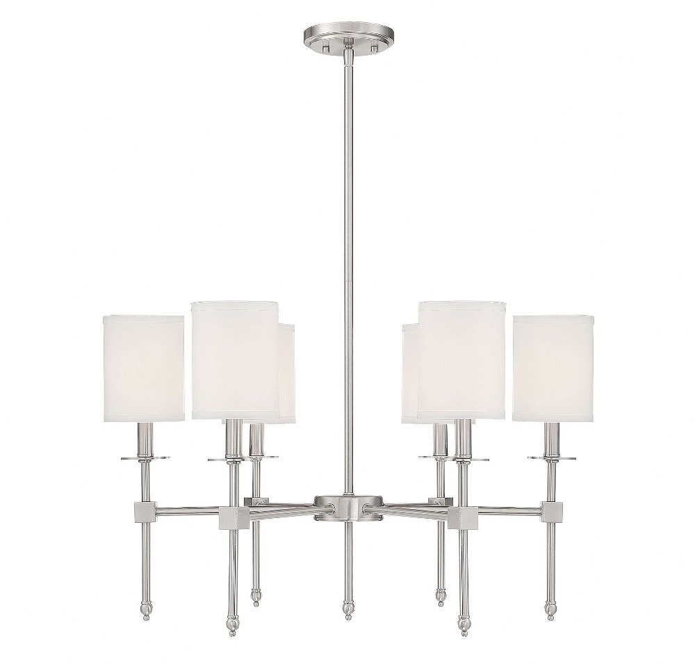 Savoy House-1-305-6-SN-6 Light Chandelier-Transitional Style with Bohemian and Vintage Inspirations-17.5 inches tall by 28 inches wide Satin Nickel  Satin Nickel Finish with White Fabric Shade