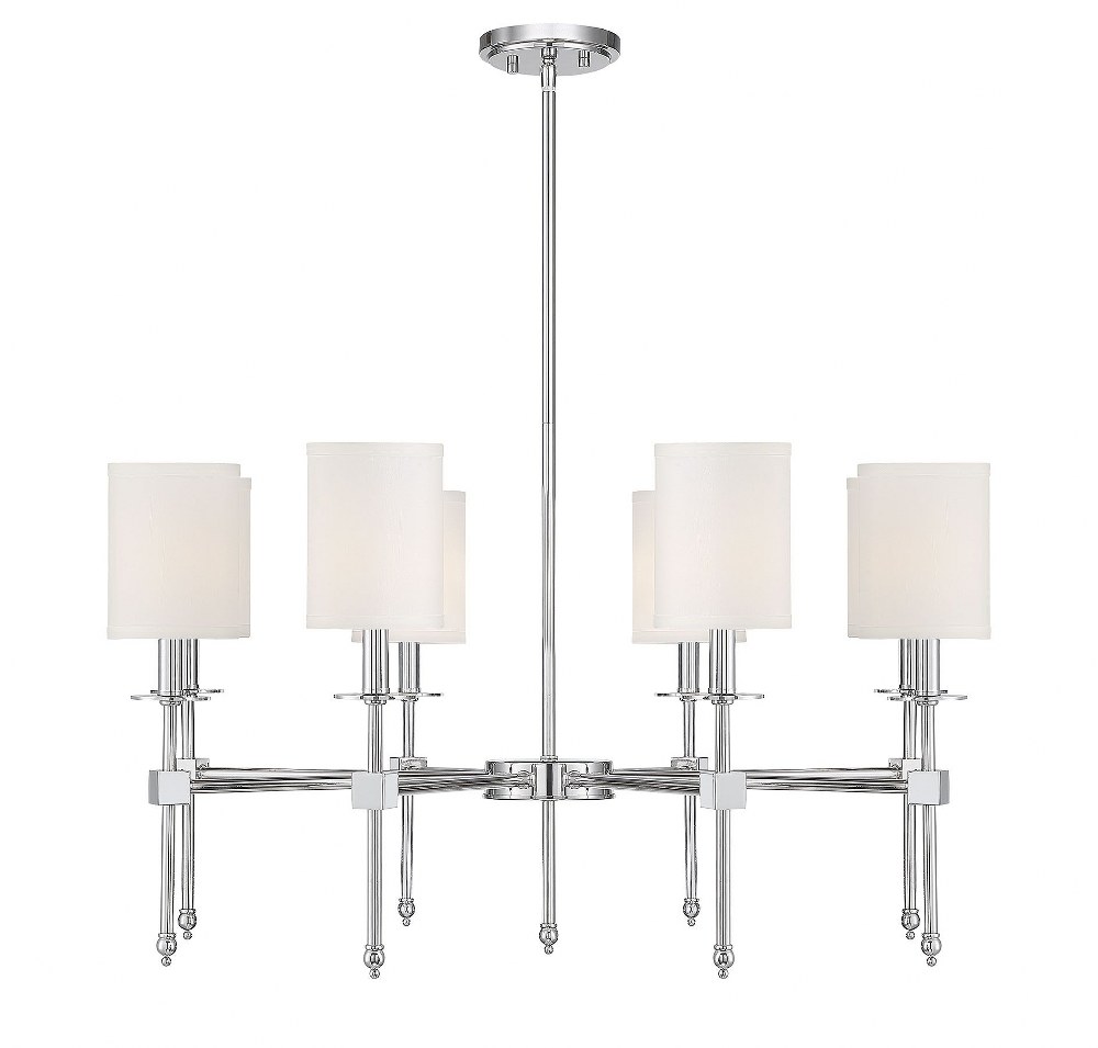 Savoy House-1-306-8-109-8 Light Chandelier-Transitional Style with Bohemian and Vintage Inspirations-17.5 inches tall by 34 inches wide Polished Nickel  Satin Nickel Finish with White Fabric Shade