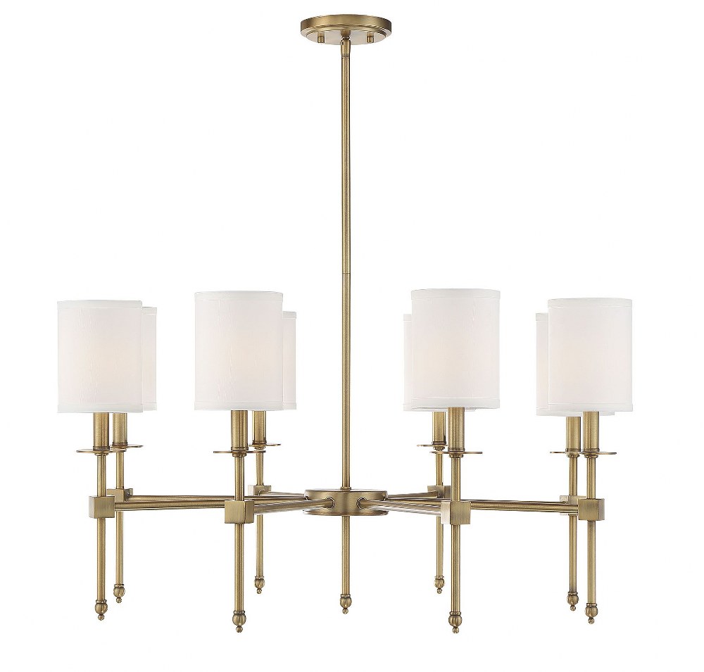 Savoy House-1-306-8-322-8 Light Chandelier-Transitional Style with Bohemian and Vintage Inspirations-17.5 inches tall by 34 inches wide Warm Brass  Satin Nickel Finish with White Fabric Shade