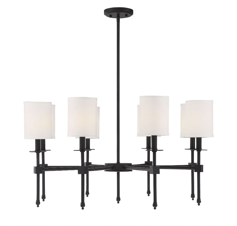 Savoy House-1-306-8-89-8 Light Chandelier-Transitional Style with Bohemian and Vintage Inspirations-17.5 inches tall by 34 inches wide Matte Black  Satin Nickel Finish with White Fabric Shade