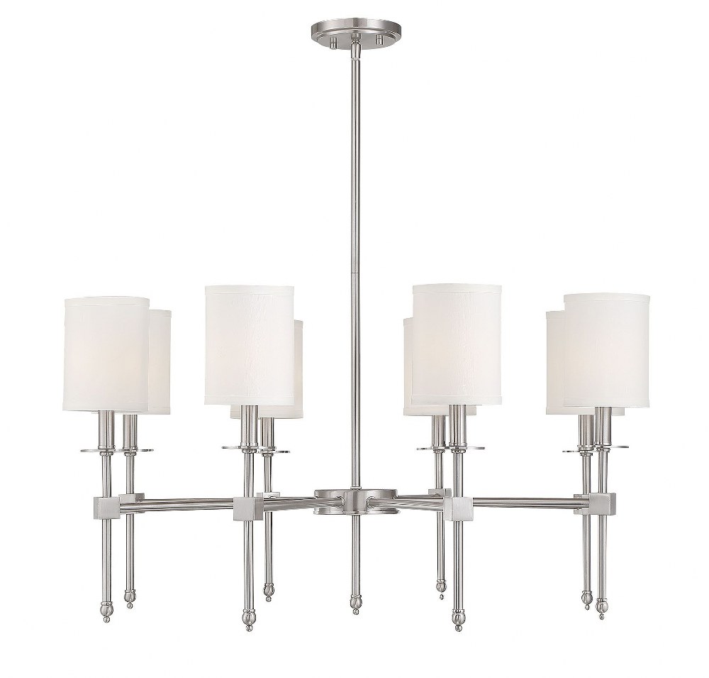 Savoy House-1-306-8-SN-8 Light Chandelier-Transitional Style with Bohemian and Vintage Inspirations-17.5 inches tall by 34 inches wide Satin Nickel  Satin Nickel Finish with White Fabric Shade