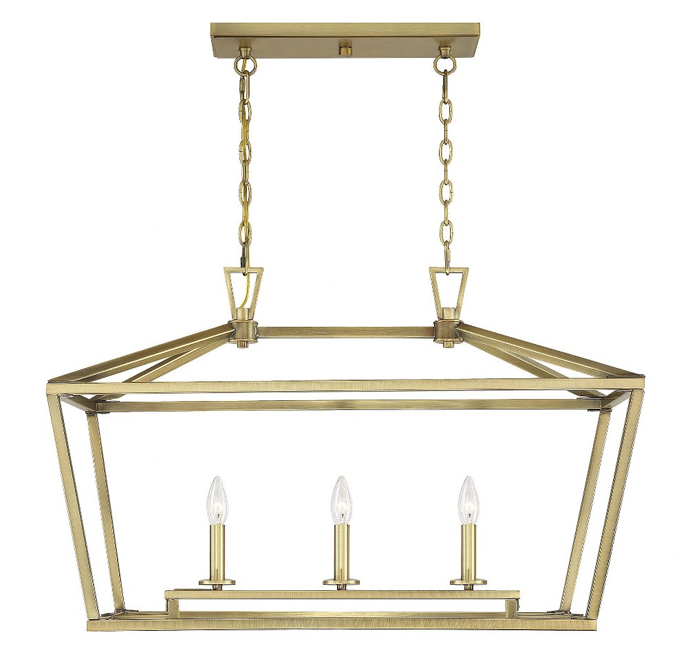 Savoy House-1-323-3-322-3 Light Linear Chandelier-Traditional Style with Transitional and Bohemian Inspirations-21 inches tall by 16 inches wide Warm Brass  Satin Nickel Finish