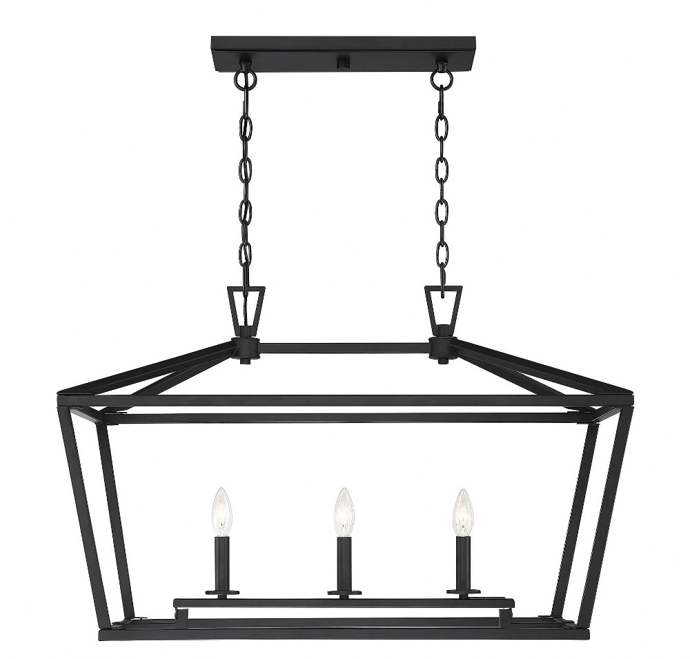 Savoy House-1-323-3-89-3 Light Linear Chandelier-Traditional Style with Transitional and Bohemian Inspirations-21 inches tall by 16 inches wide Matte Black  Satin Nickel Finish