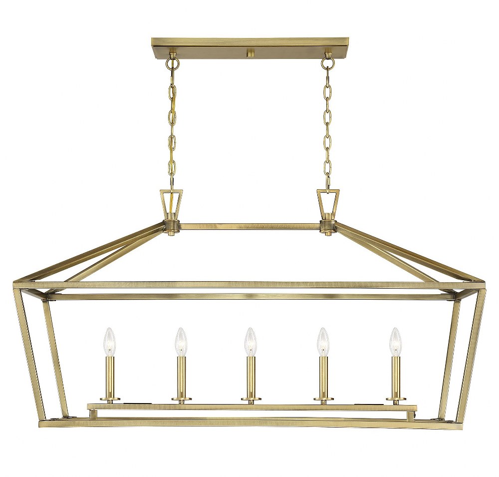 Savoy House-1-324-5-322-5 Light Linear Chandelier-Traditional Style with Transitional and Bohemian Inspirations-23.5 inches tall by 16 inches wide Warm Brass  Satin Nickel Finish