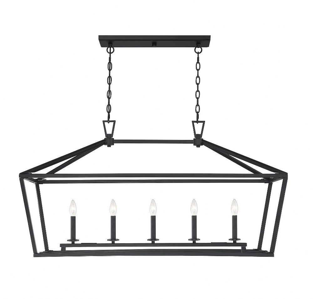 Savoy House-1-324-5-89-5 Light Linear Chandelier-Traditional Style with Transitional and Bohemian Inspirations-23.5 inches tall by 16 inches wide Matte Black  Satin Nickel Finish