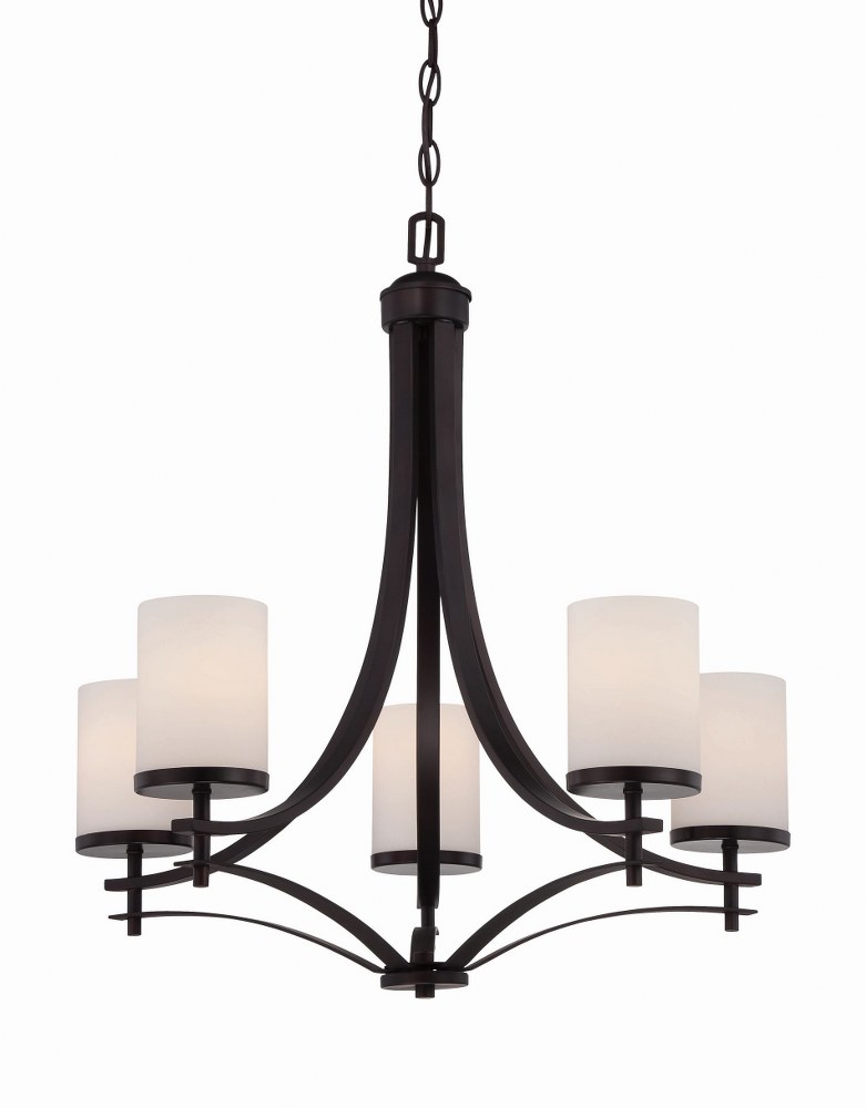Savoy House-1-330-5-13-5 Light Chandelier-Transitional Style with contemporary Inspirations-26 inches tall by 26 inches wide   English Bronze Finish with White Opal Glass