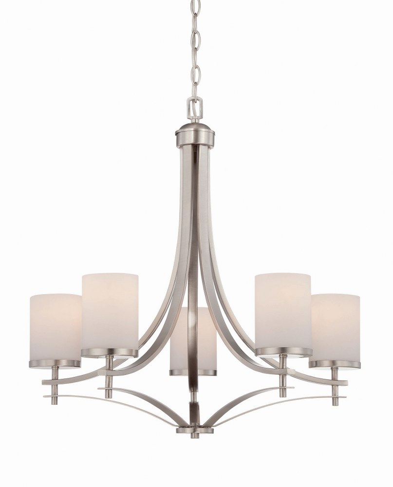 Savoy House-1-330-5-SN-5 Light Chandelier-Transitional Style with contemporary Inspirations-26 inches tall by 26 inches wide   Satin Nickel Finish with White Opal Glass