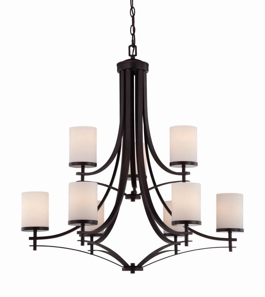 Savoy House-1-331-9-13-9 Light Chandelier-Transitional Style with contemporary Inspirations-33 inches tall by 32.5 inches wide English Bronze  Satin Nickel Finish with White Opal Glass