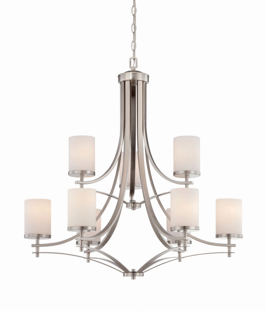 Savoy House-1-331-9-SN-9 Light Chandelier-Transitional Style with contemporary Inspirations-33 inches tall by 32.5 inches wide   Satin Nickel Finish with White Opal Glass