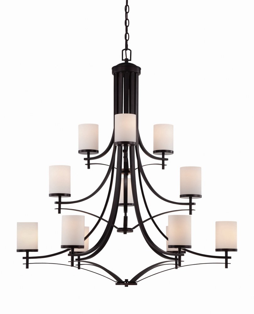 Savoy House-1-332-12-13-12 Light Chandelier-Transitional Style with contemporary Inspirations-44 inches tall by 40 inches wide   English Bronze Finish with White Opal Glass