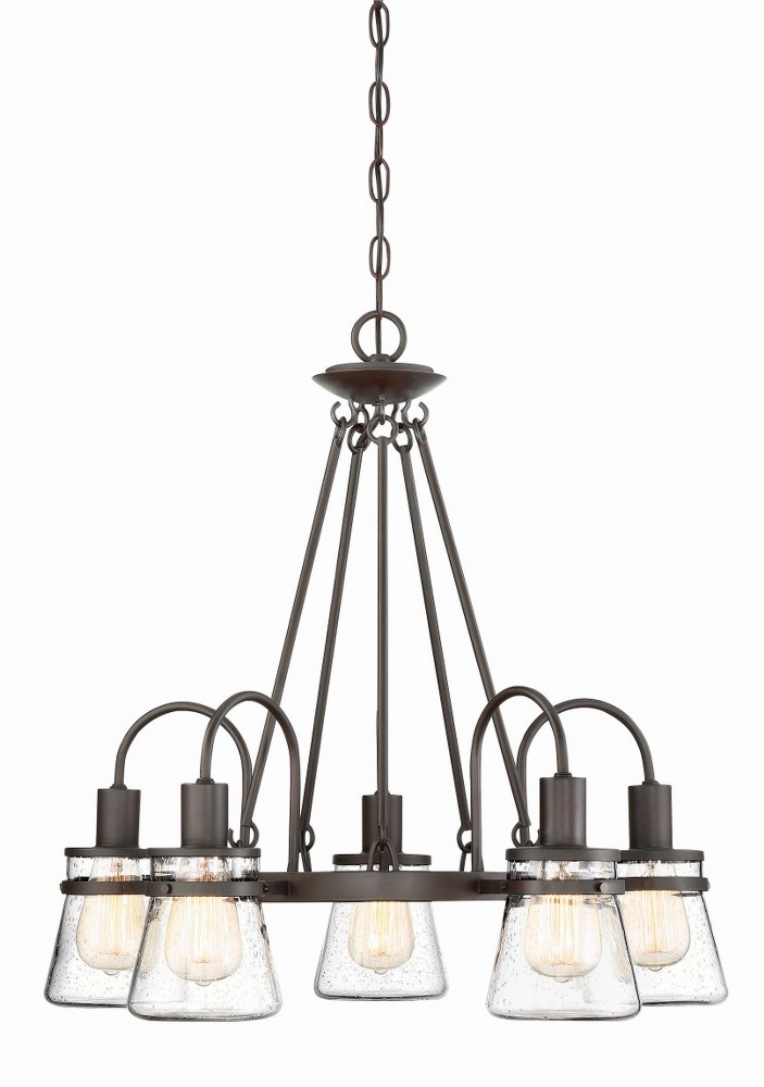 Savoy House-1-3501-5-13-5 Light Outdoor Chandelier-Rustic Style with Modern Farmhouse and Transitional Inspirations-24 inches tall by 23.75 inches wide   English Bronze Finish with Clear Seeded Glass