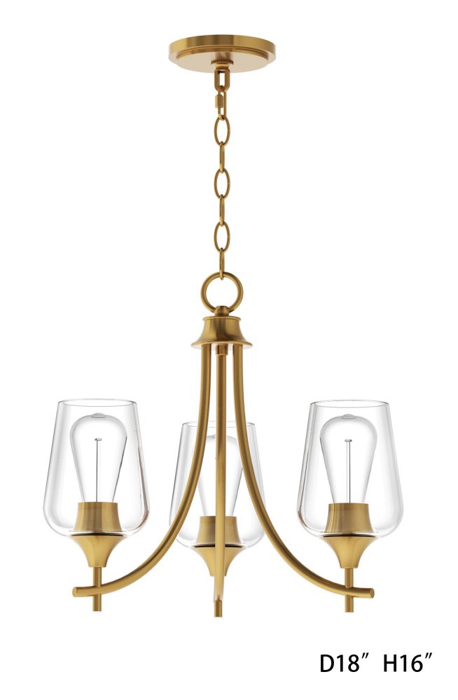 Savoy House-1-4031-3-322-3 Light Chandelier-Transitional Style with Contemporary and Bohemian Inspirations-16 inches tall by 18 inches wide   Warm Brass Finish with Clear Glass