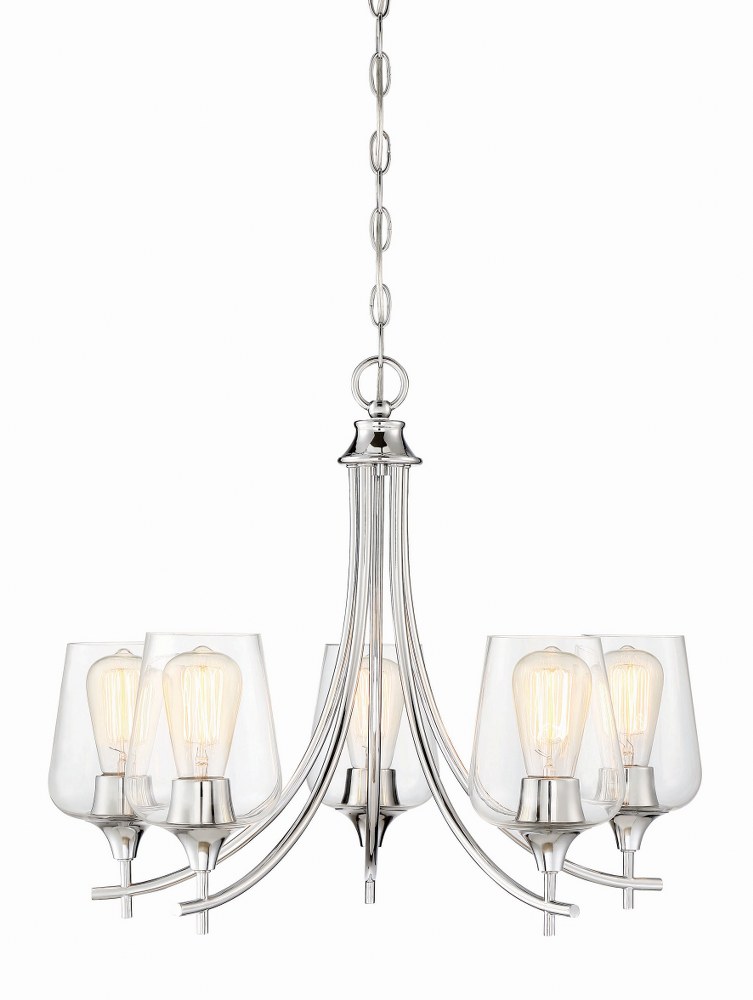 Savoy House-1-4032-5-11-5 Light Chandelier-Transitional Style with Contemporary and Bohemian Inspirations-18.5 inches tall by 23 inches wide Polished Chrome  Warm Brass Finish with Clear Glass