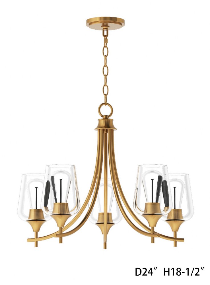 Savoy House-1-4032-5-322-5 Light Chandelier-Transitional Style with Contemporary and Bohemian Inspirations-18.5 inches tall by 23 inches wide Warm Brass  Warm Brass Finish with Clear Glass