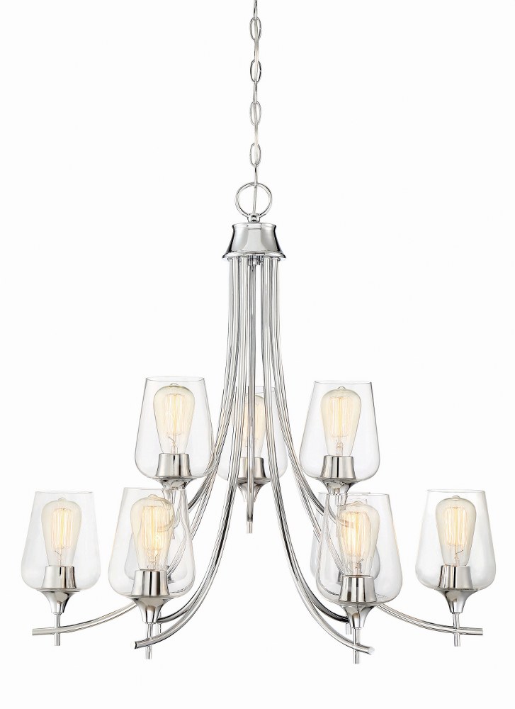 Savoy House-1-4033-9-11-9 Light Chandelier-Transitional Style with Contemporary and Bohemian Inspirations-28.5 inches tall by 30 inches wide Polished Chrome  Warm Brass Finish with Clear Glass