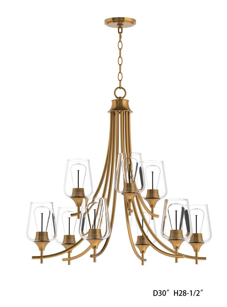 Savoy House-1-4033-9-322-9 Light Chandelier-Transitional Style with Contemporary and Bohemian Inspirations-28.5 inches tall by 30 inches wide Warm Brass  Warm Brass Finish with Clear Glass