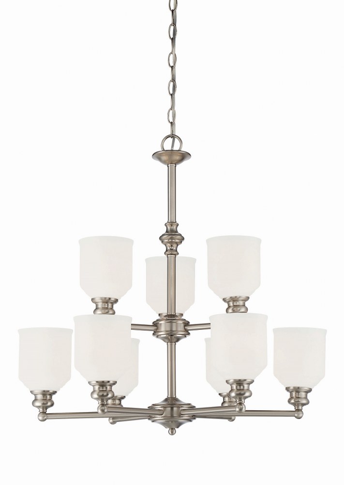 Savoy House-1-6838-9-SN-9 Light Chandelier-Transitional Style with Transitional Inspirations-27 inches tall by 26 inches wide   Satin Nickel Finish with Etched White Glass