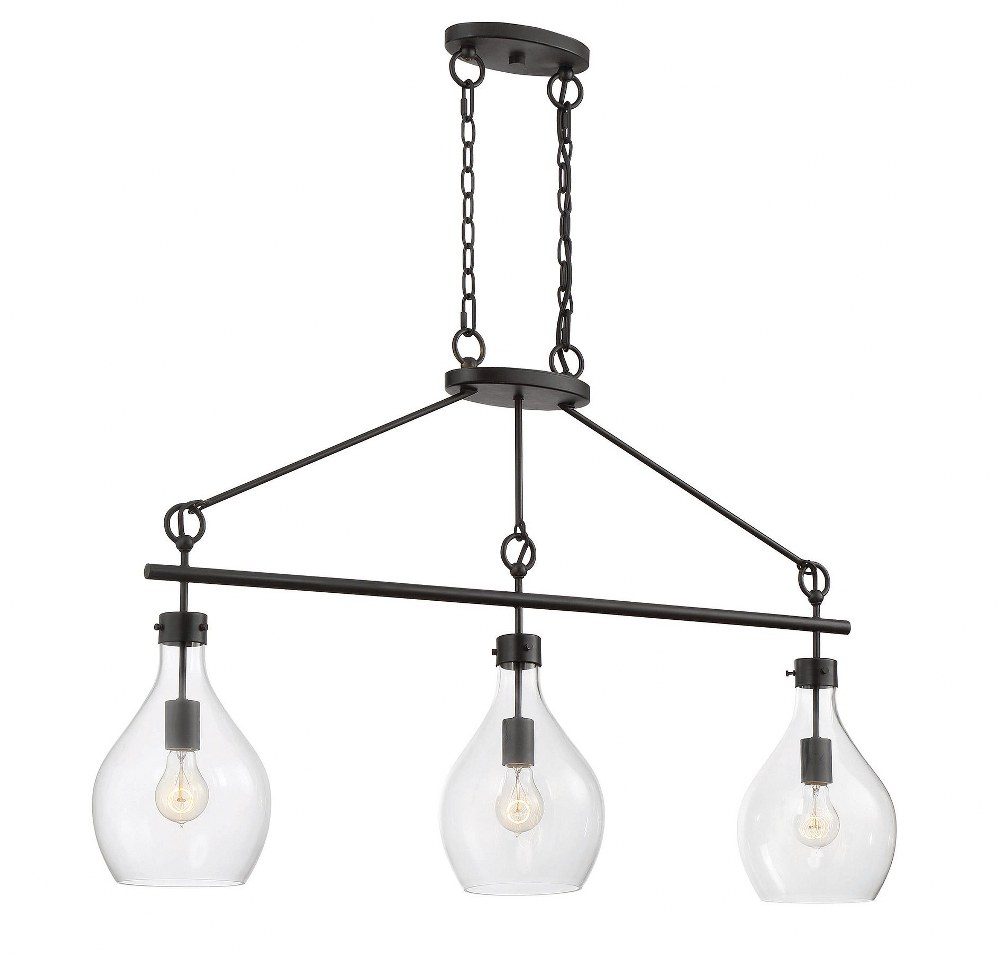 Savoy House-1-803-3-02-3 Light Linear Chandelier-Industrial Style with Rustic and Farmhouse Inspirations-26.25 inches tall by 7.75 inches wide   Oiled Bronze Finish with Clear Glass
