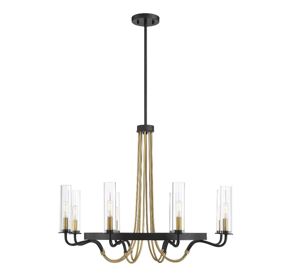 Savoy House-1-8070-8-51-8 Light Chandelier-Industrial Style with Vintage and Contemporary Inspirations-24 inches tall by 32 inches wide   Vintage Black/Warm Brass Finish with Clear Glass