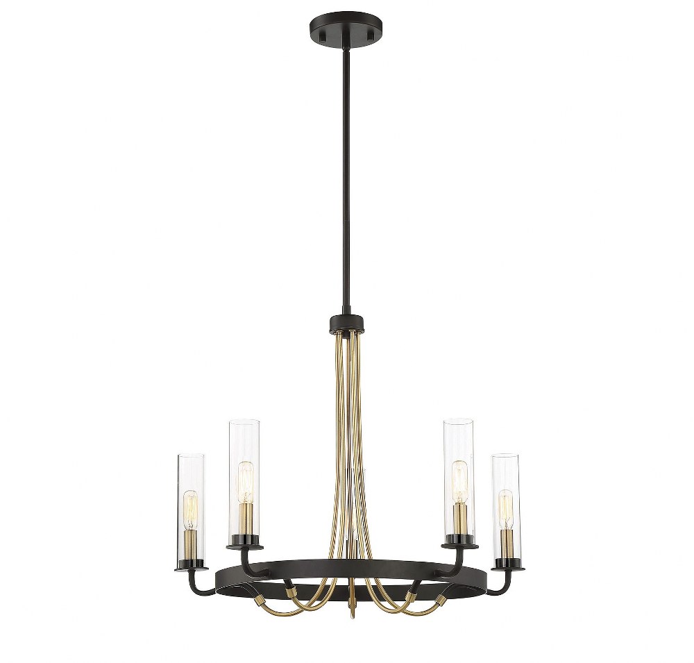 Savoy House-1-8071-5-51-5 Light Chandelier-Industrial Style with Vintage and Contemporary Inspirations-27 inches tall by 24.75 inches wide   Vintage Black/Warm Brass Finish with Clear Glass