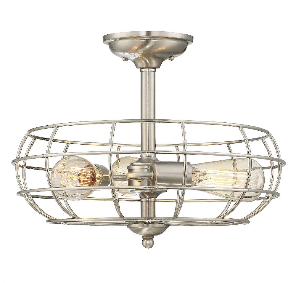 Savoy House-1-8075-3-SN-3 Light Semi-Flush Mount-Industrial Style with Rustic Inspirations-12.5 inches tall by 16 inches wide   Satin Nickel Finish