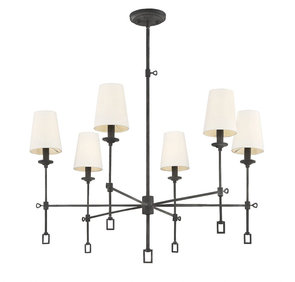 Savoy House-1-9001-6-88-6 Light Chandelier-Farmhouse Style with Rustic and Traditional Inspirations-27 inches tall by 32 inches wide   Oxidized Black Finish with Soft White Fabric Shade