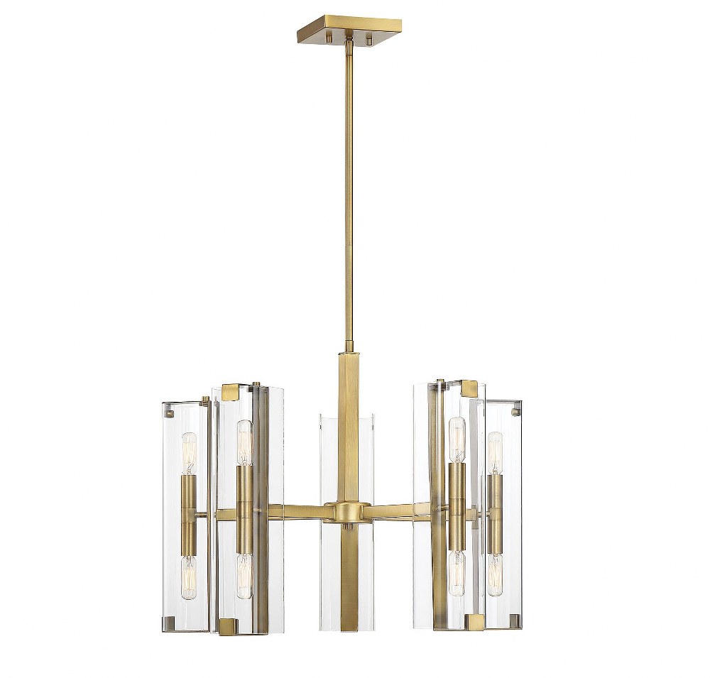 Savoy House-1-9772-10-322-10 Light Chandelier-Contemporary Style with Modern and Scandiinavian Inspirations-18.5 inches tall by 25 inches wide   Warm Brass Finish with Clear Glass