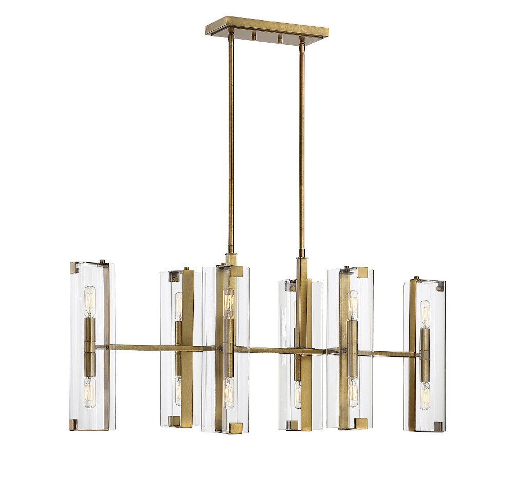 Savoy House-1-9773-12-322-12 Light Linear Chandelier-Contemporary Style with Modern and Scandiinavian Inspirations-17.25 inches tall by 14 inches wide   Warm Brass Finish with Clear Glass